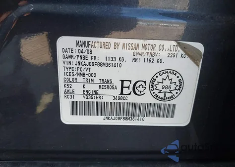 2008 Infiniti Ex35 Journey from USA, damaged, VIN JNKAJ09F88M361410